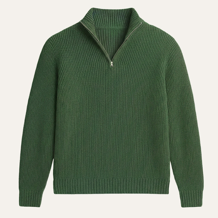 Maglione Uomo con Mezza Zip e Collo a Costine