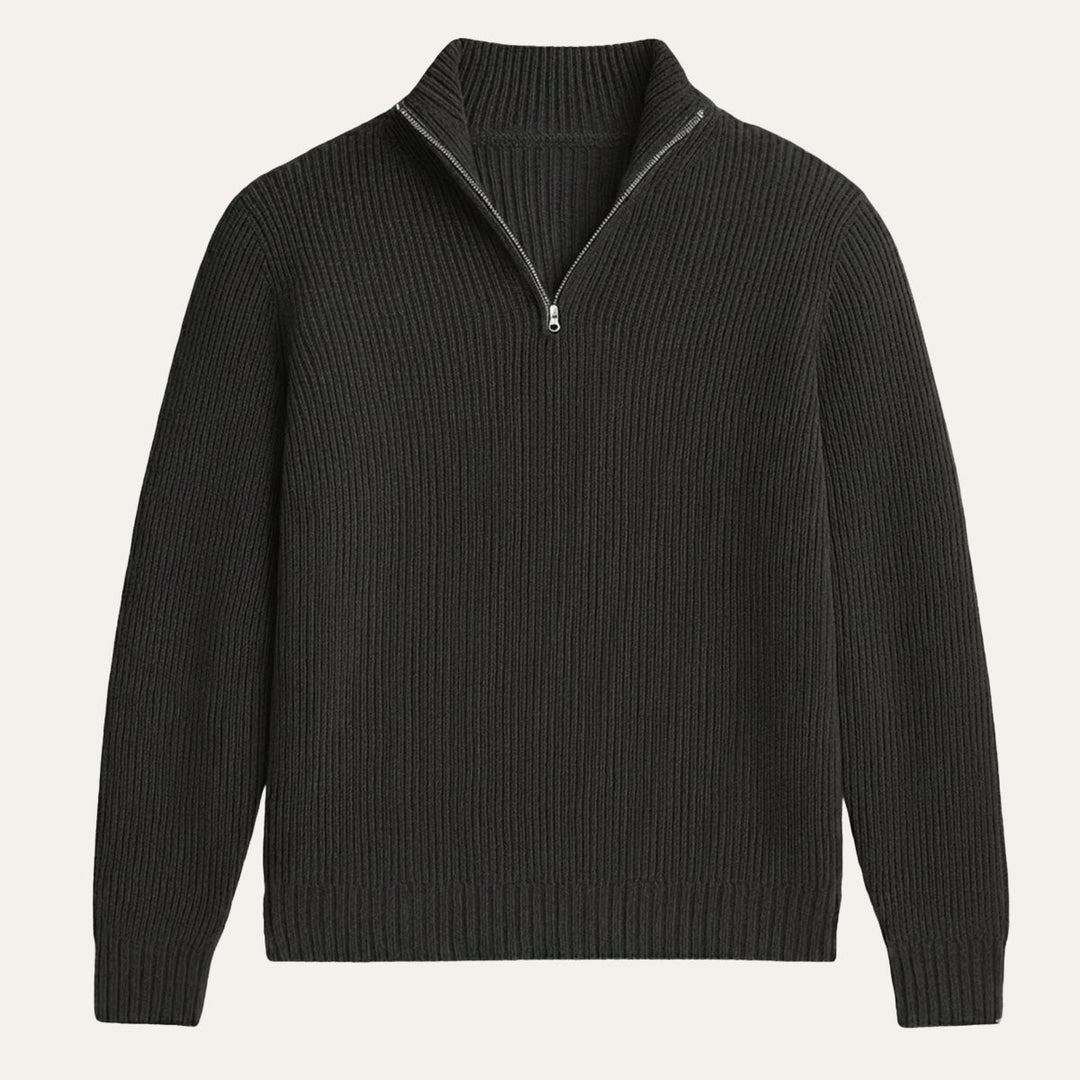 Maglione Uomo con Mezza Zip e Collo a Costine
