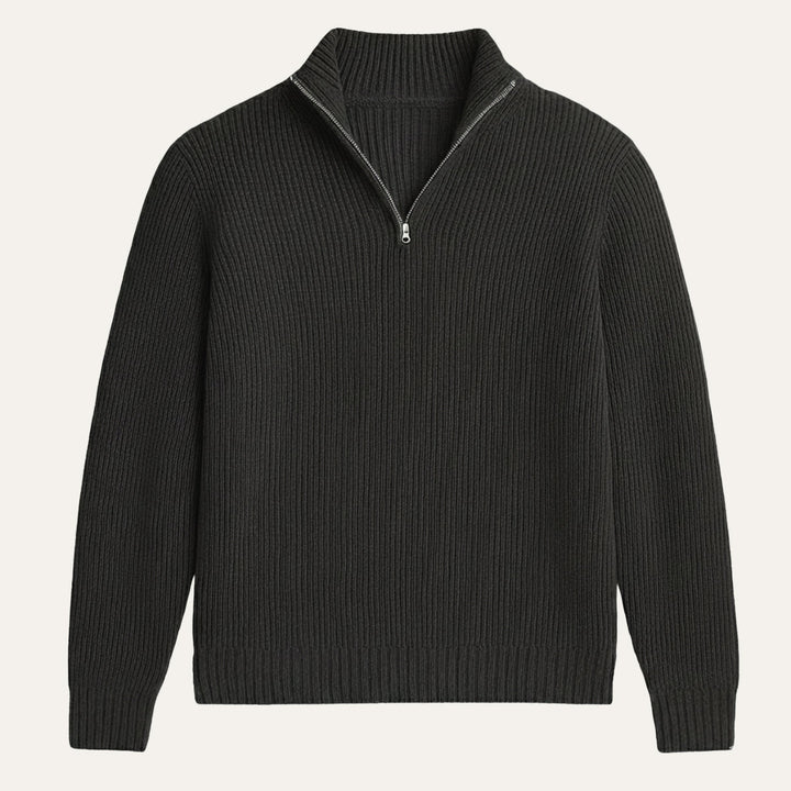 Maglione Uomo con Mezza Zip e Collo a Costine