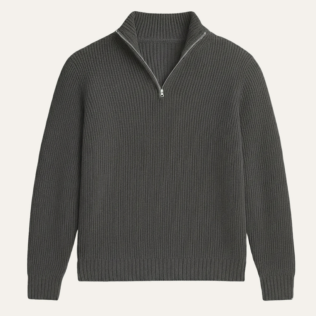 Maglione Uomo con Mezza Zip e Collo a Costine