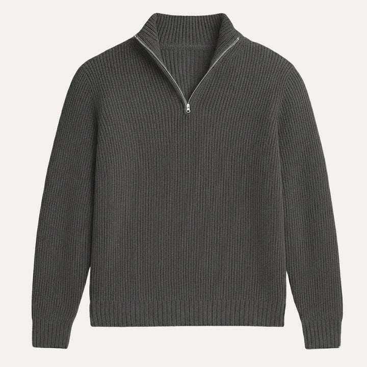 Maglione Uomo con Mezza Zip e Collo a Costine