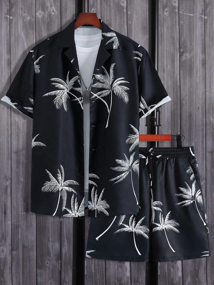 Completo Estivo Uomo Stampa Palme Camicia e Shorts