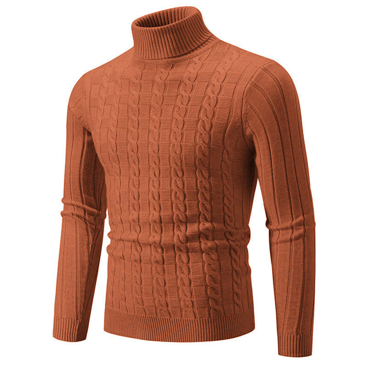 Maglione Dolcevita Uomo Slim Fit con Motivo a Treccia