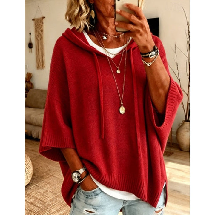 Hoodie Donna con Cappuccio e Colletto a Bottoni Manica