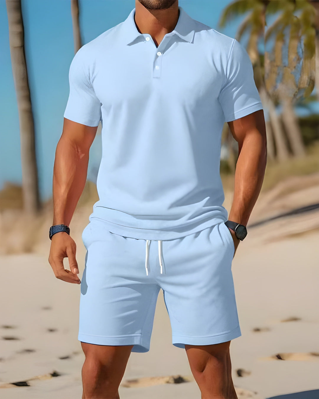 Classico Completo Estivo Uomo Polo Shorts Coulisse