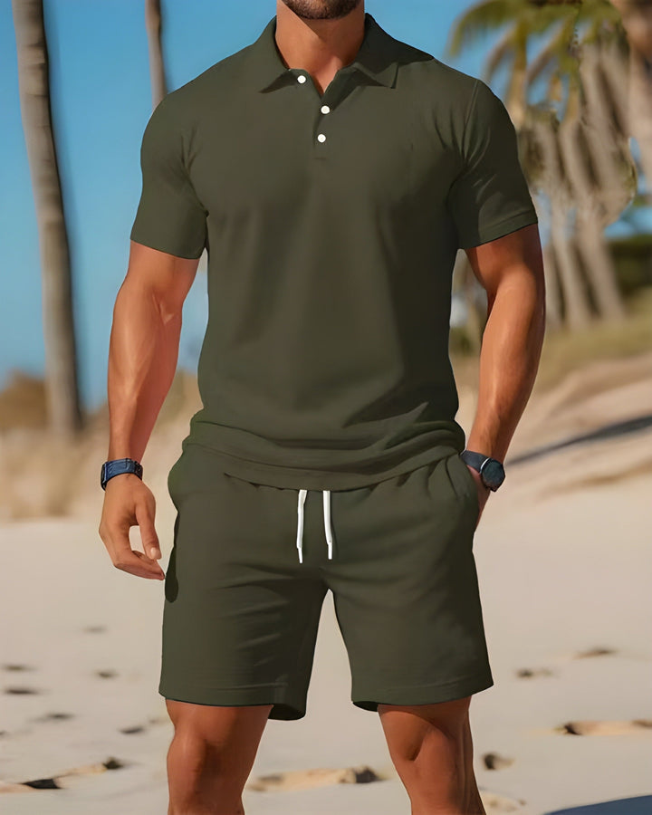 Classico Completo Estivo Uomo Polo Shorts Coulisse