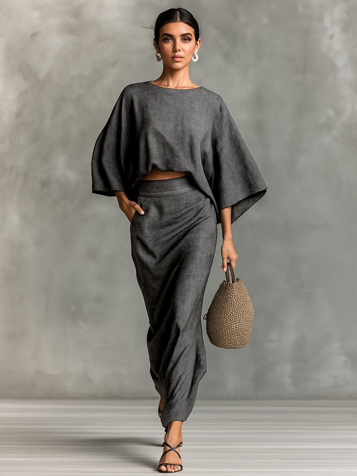 Elegante Completo Donna Maniche Pipistrello Gonna Lunga
