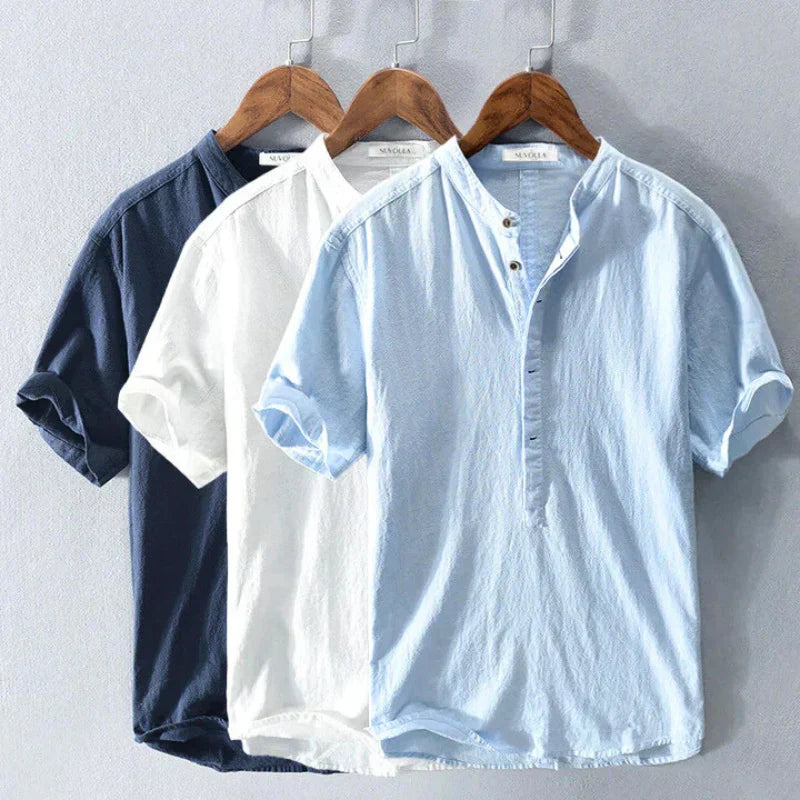 Camicia in Lino e Cotone Manica Corta Uomo