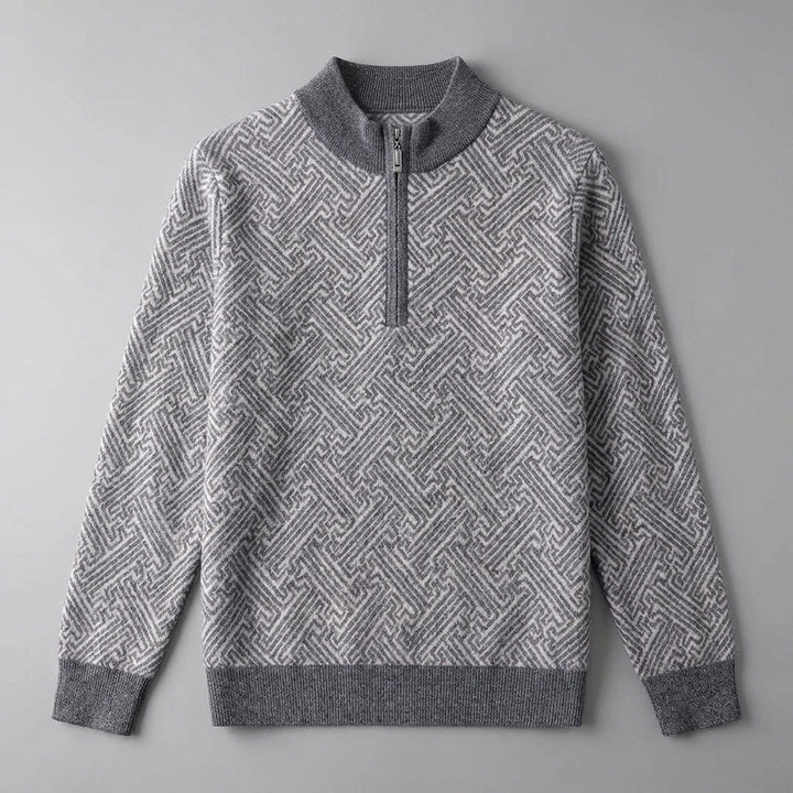 Maglione Uomo in Lana Merino con Zip e Jacquard Geometrico