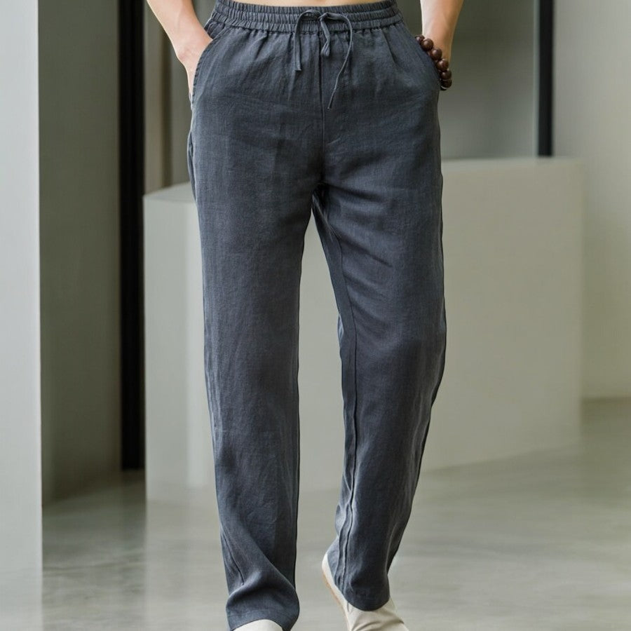Pantalone in Lino Uomo Vita Elastica Taglio Rilassato
