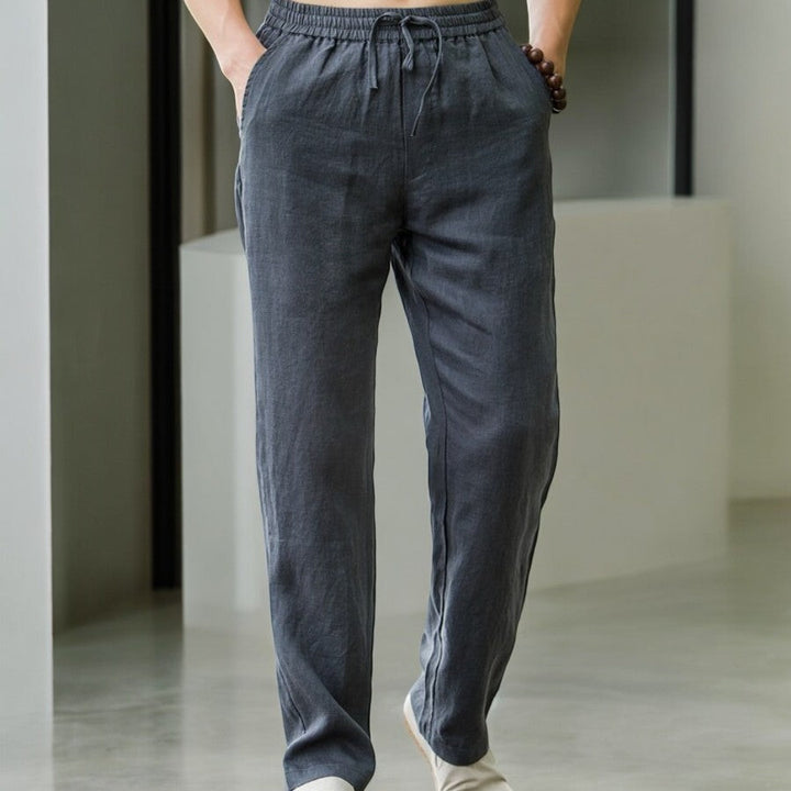 Pantalone in Lino Uomo Vita Elastica Taglio Rilassato
