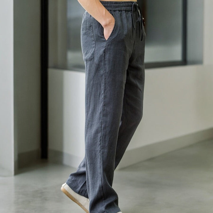 Pantalone in Lino Uomo Vita Elastica Taglio Rilassato
