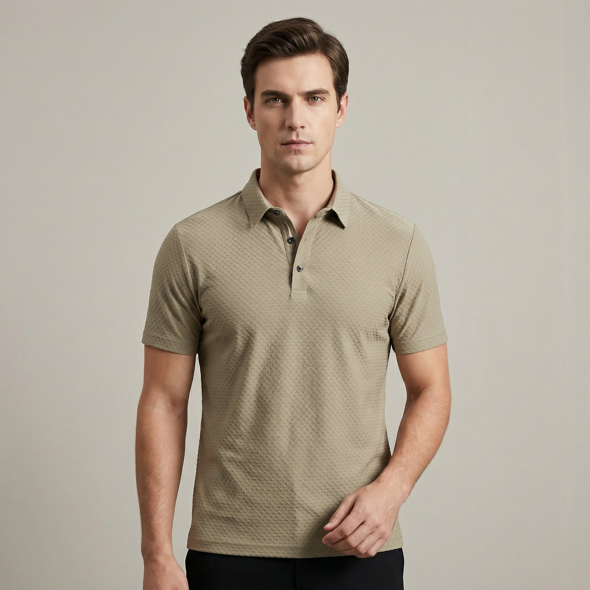Strutturato Polo Uomo Tessuto 3D Colletto Spread