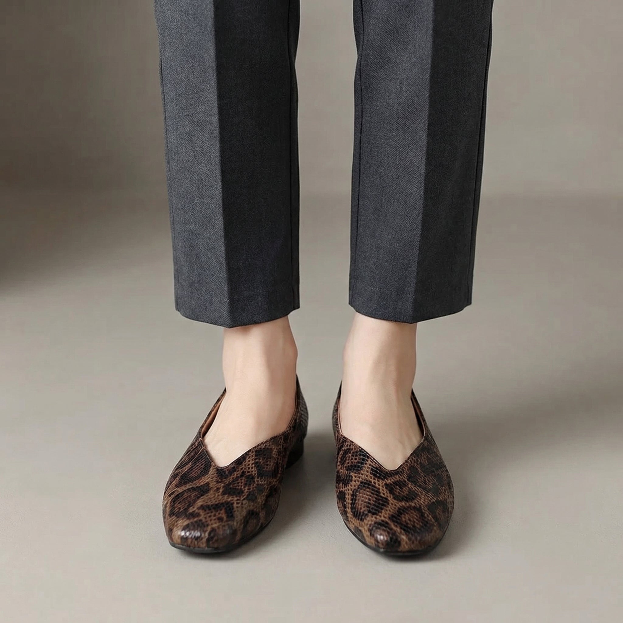 Grintose Ballerine Donna Pelle Vegana Animalier Scollo Basso