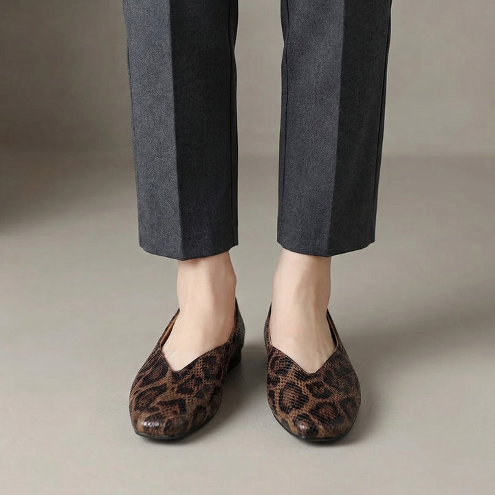 Grintose Ballerine Donna Pelle Vegana Animalier Scollo Basso