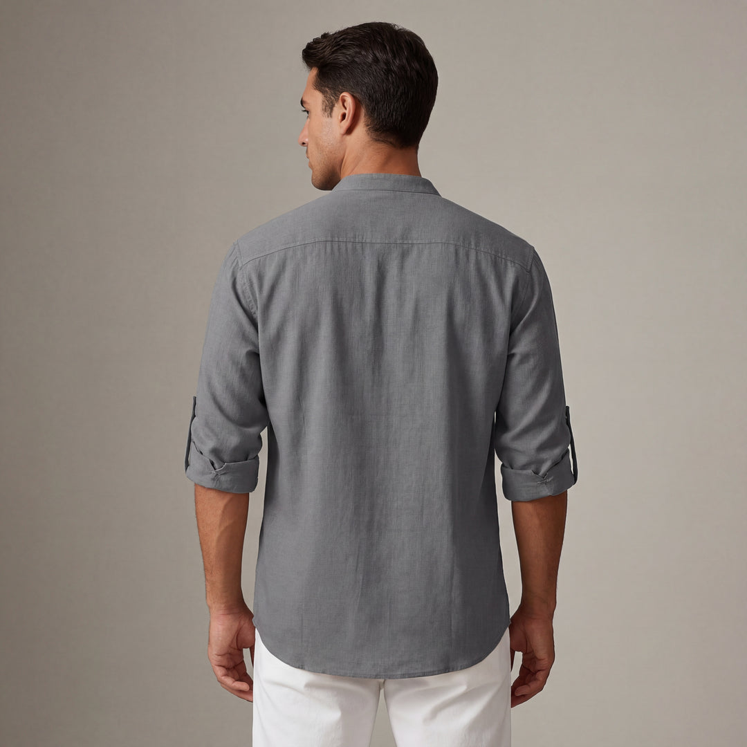 Disinvolto camicia uomo lino collo coreana manica lunga