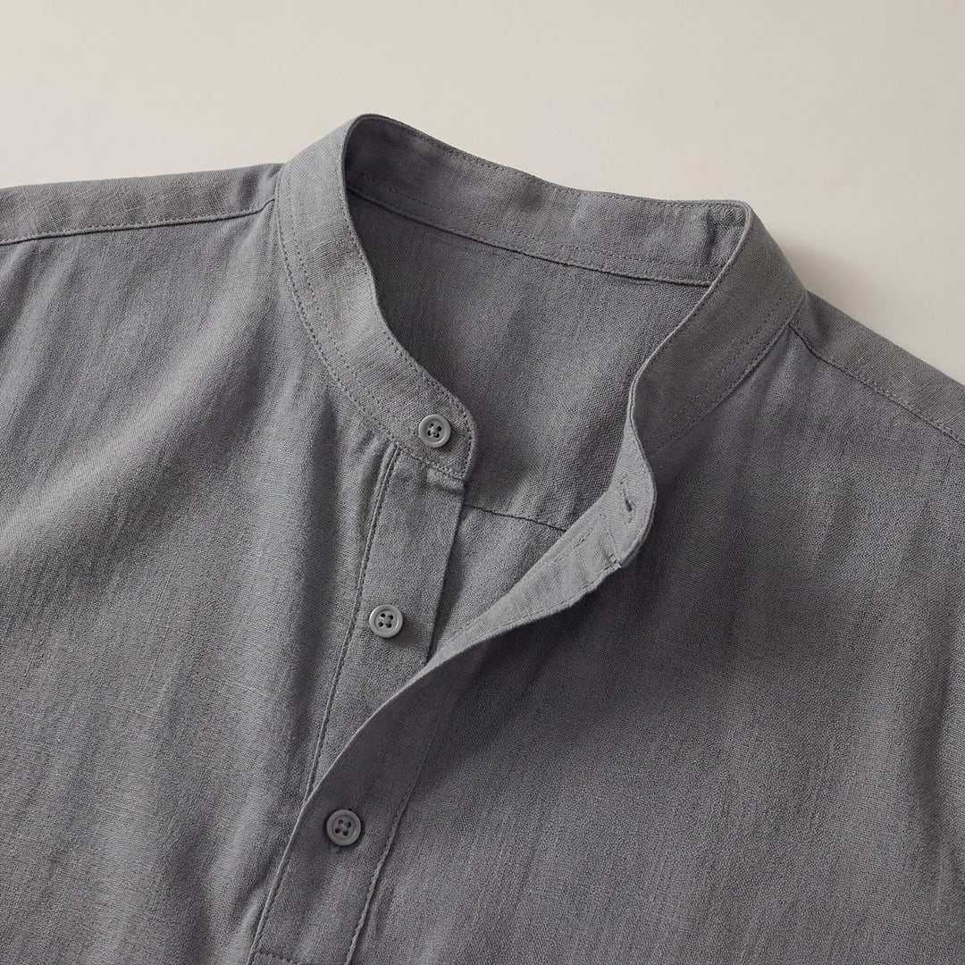 Disinvolto camicia uomo lino collo coreana manica lunga