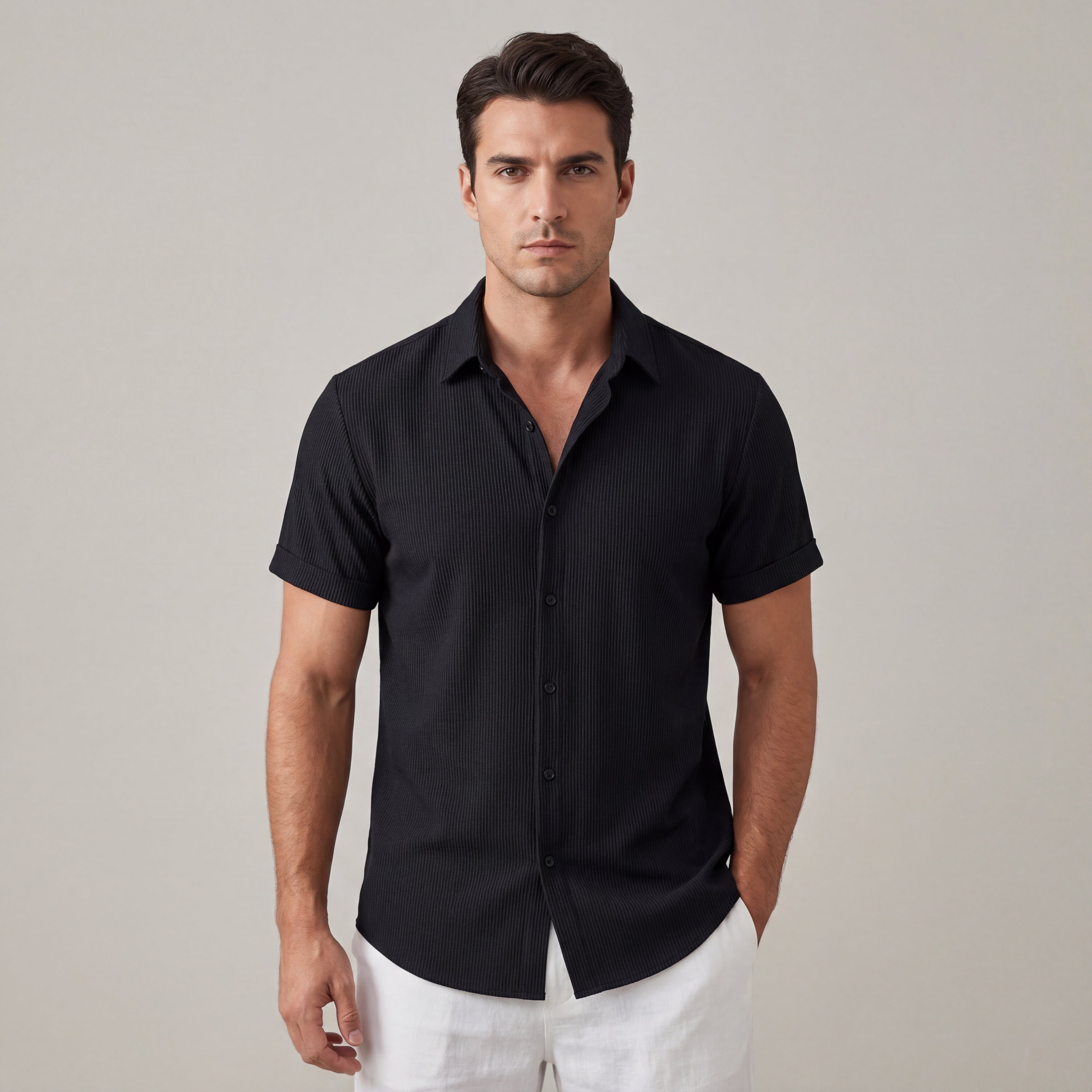 Nitido camicia uomo manica corta a righe colletto classico