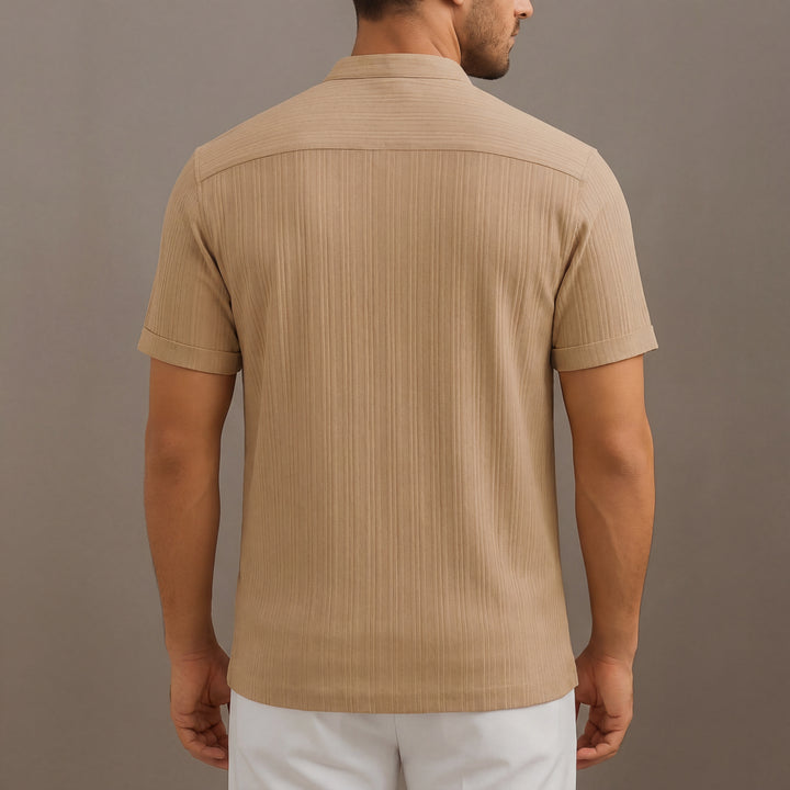 Composto camicia uomo manica corta lino righe collo coreana