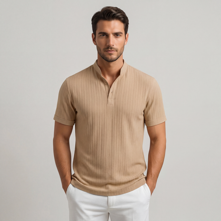 Composto camicia uomo manica corta lino righe collo coreana