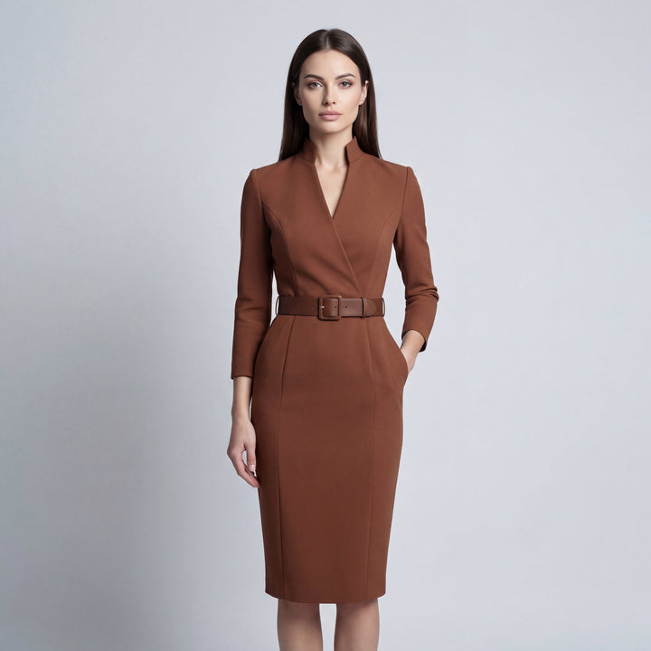 Deciso abito donna midi a tubino scollo V con cintura