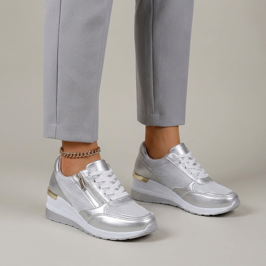 Sneakers Donna con Plateau Effetto Metallico Urban-Chic