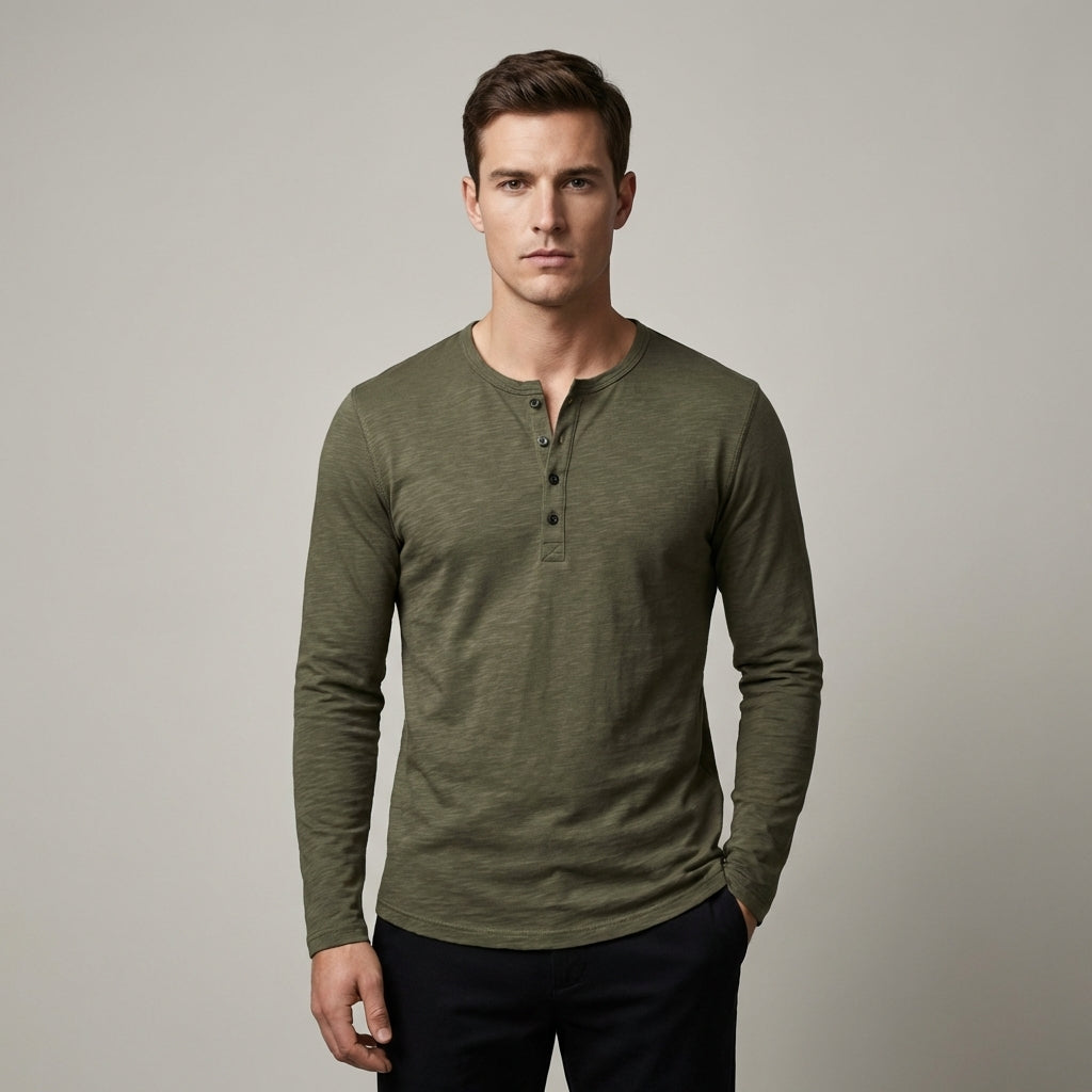 Maglietta a maniche lunghe con collo Henley