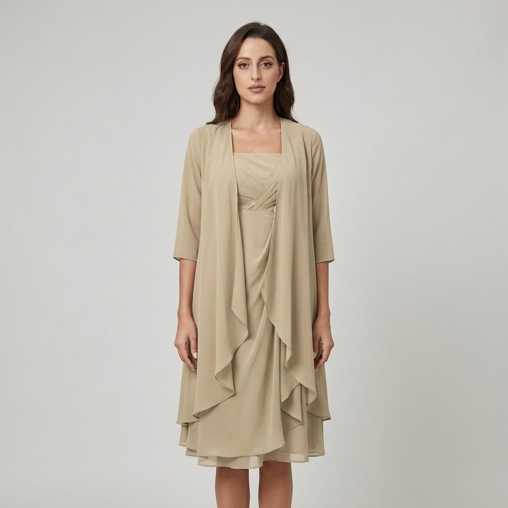 Abito estivo midi da cerimonia in chiffon con ruches