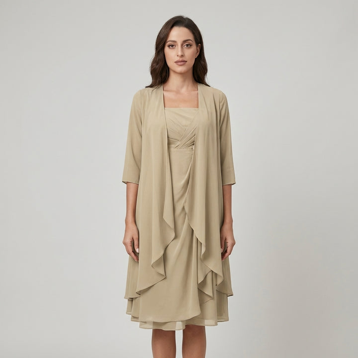 Abito estivo midi da cerimonia in chiffon con ruches