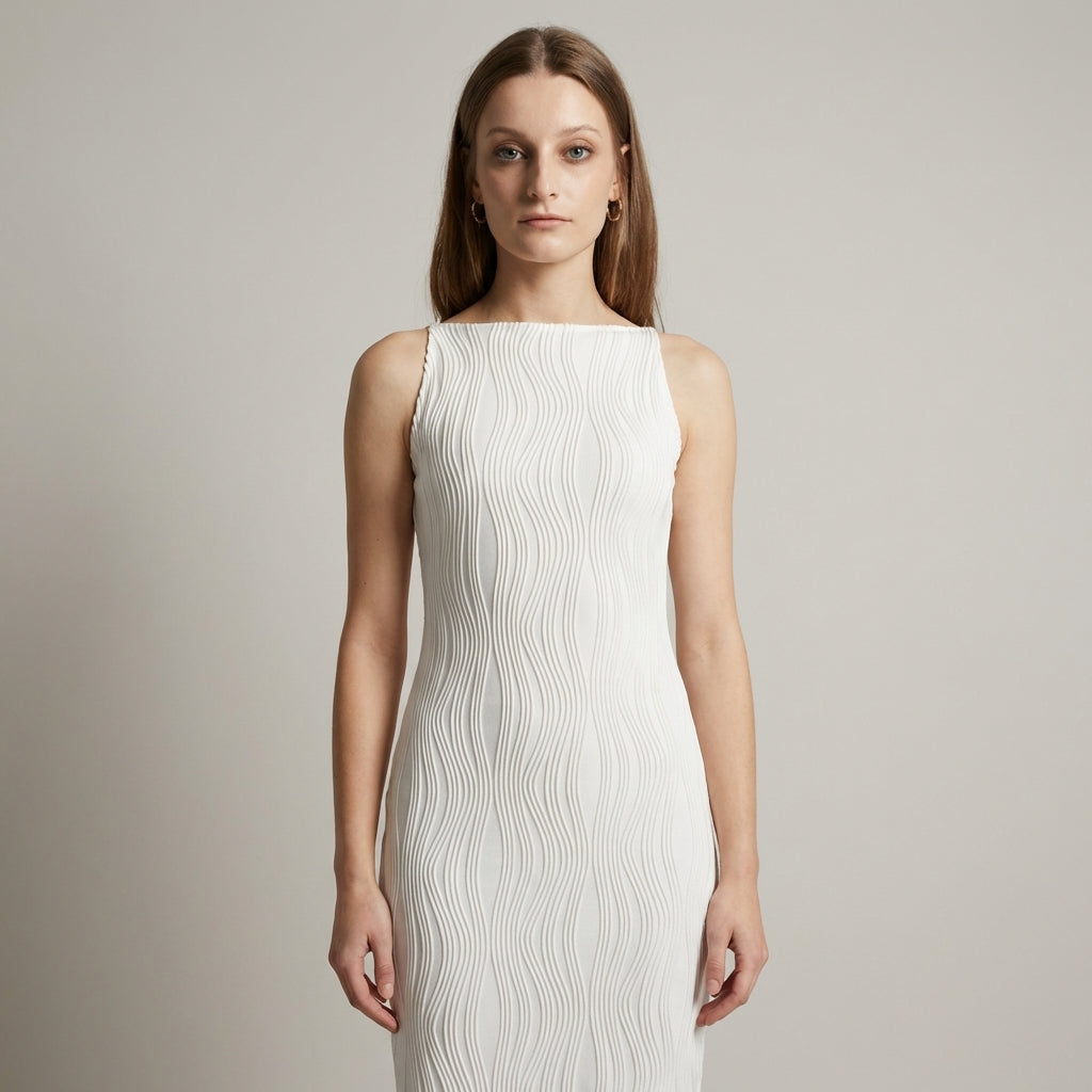 Abito estivo midi con spalline e texture a increspature d'acqua