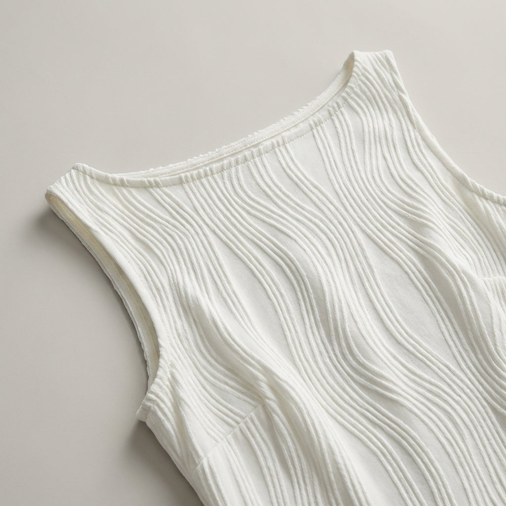 Abito estivo midi con spalline e texture a increspature d'acqua