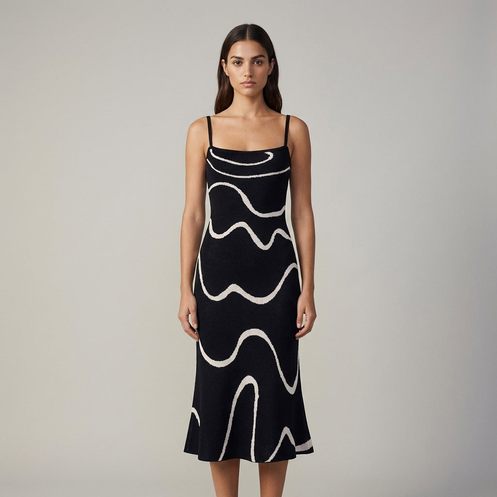 Abito estivo midi in maglia con orlo a sirena The Black Wave