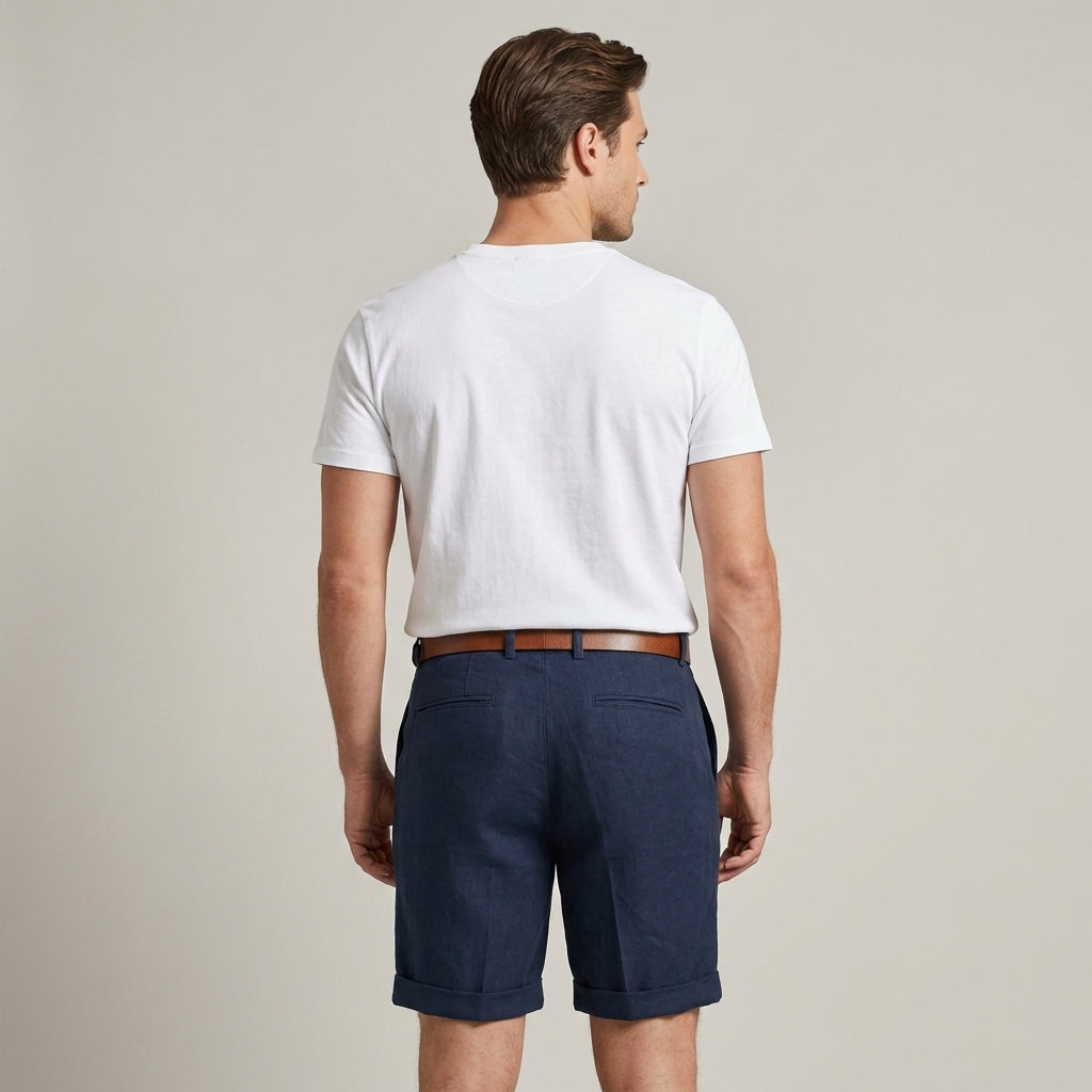 Pantaloncini Uomo Bianchi Classici con Orlo con Risvolto
