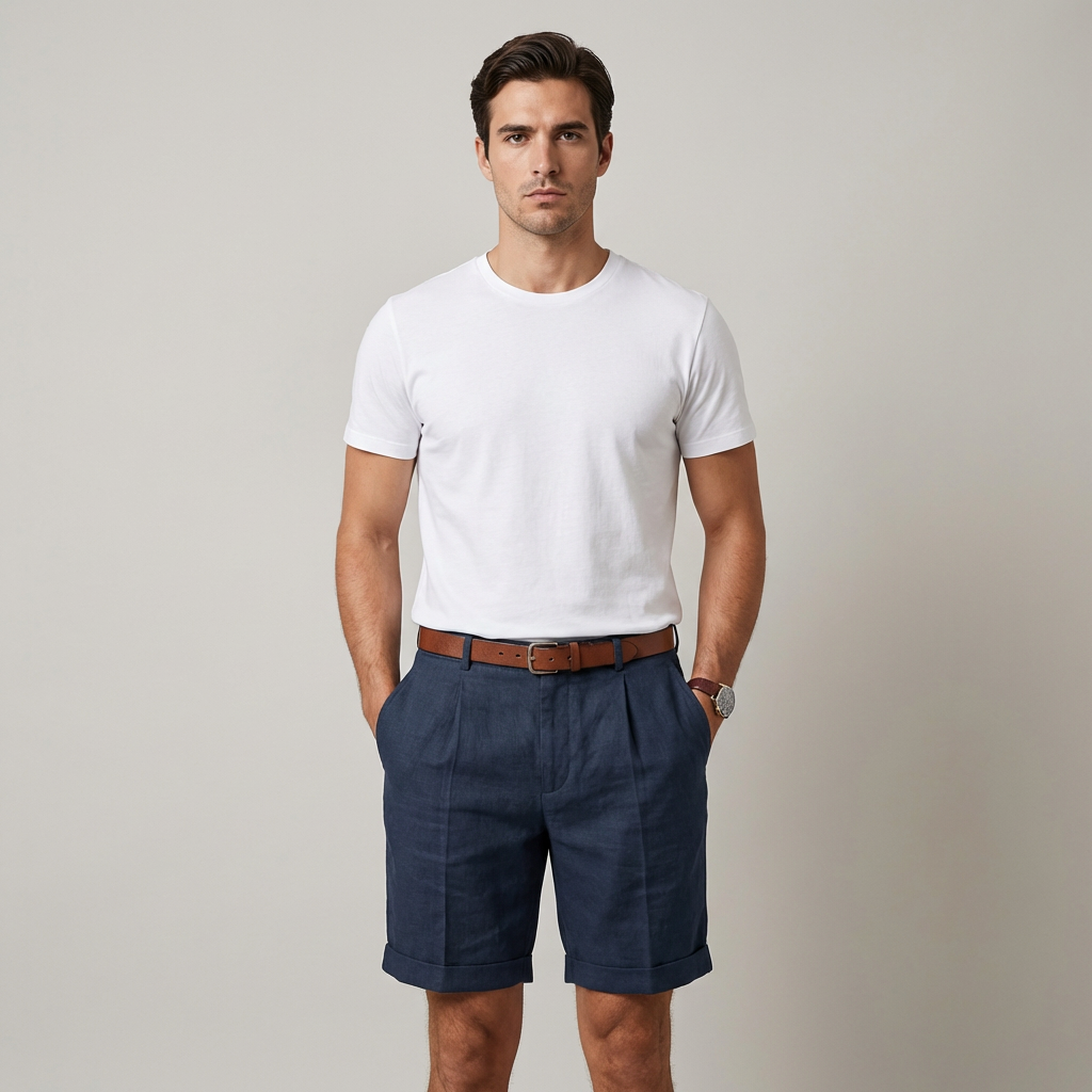 Pantaloncini Uomo Bianchi Classici con Orlo con Risvolto