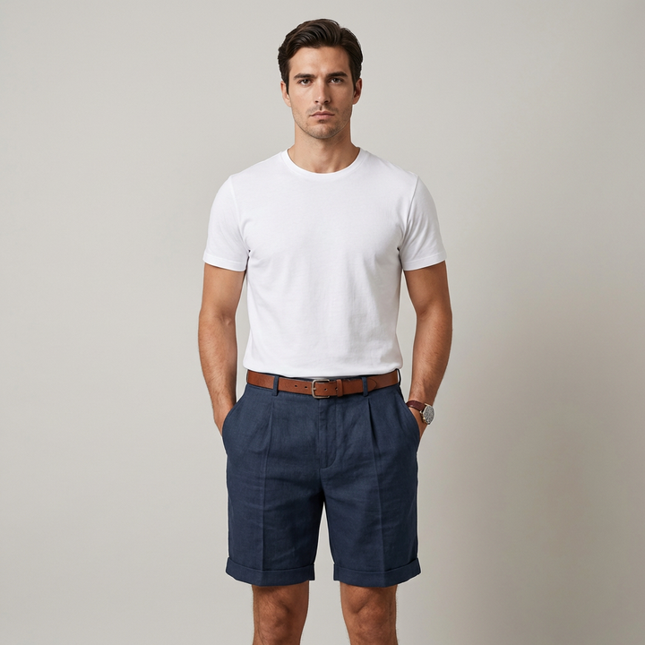 Pantaloncini Uomo Bianchi Classici con Orlo con Risvolto
