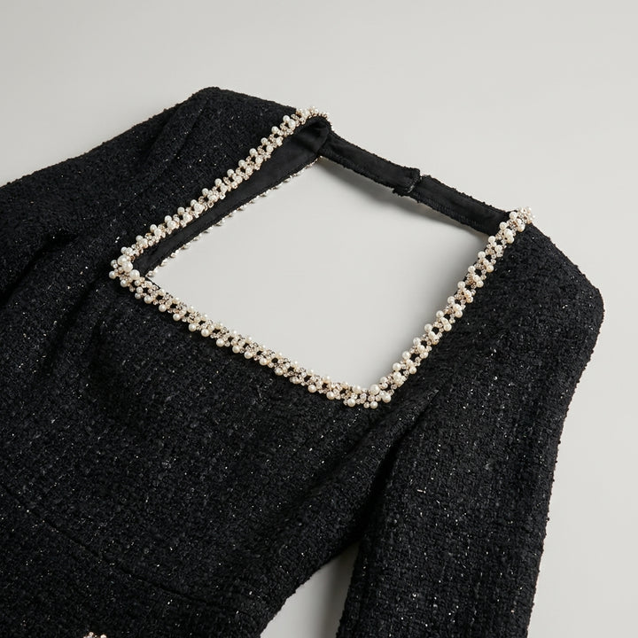 Mini blazer donna in tweed con perle