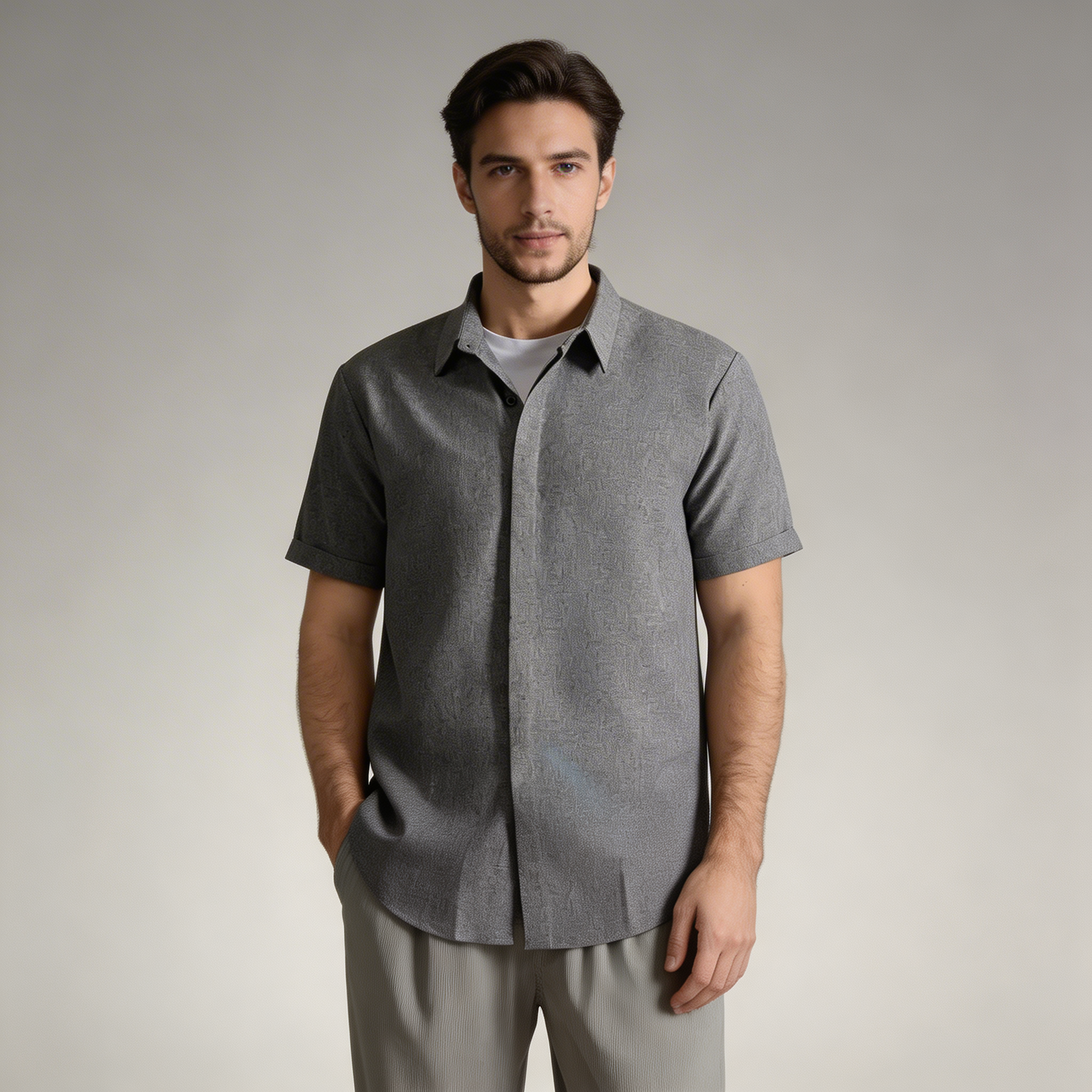Camicia da uomo a maniche corte in misto cotone e lino