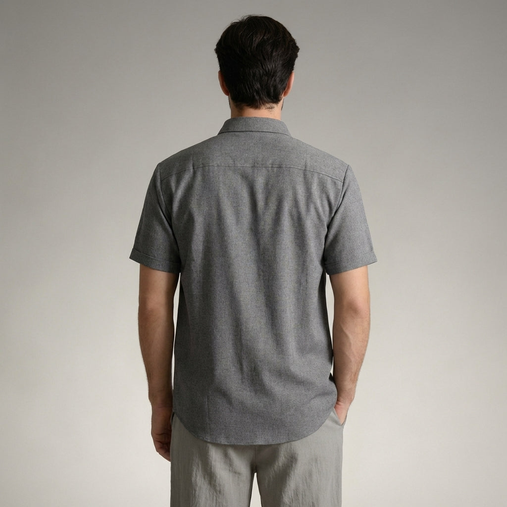 Camicia da uomo a maniche corte in misto cotone e lino