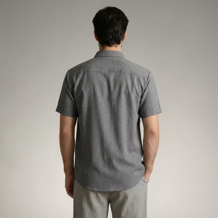 Camicia da uomo a maniche corte in misto cotone e lino