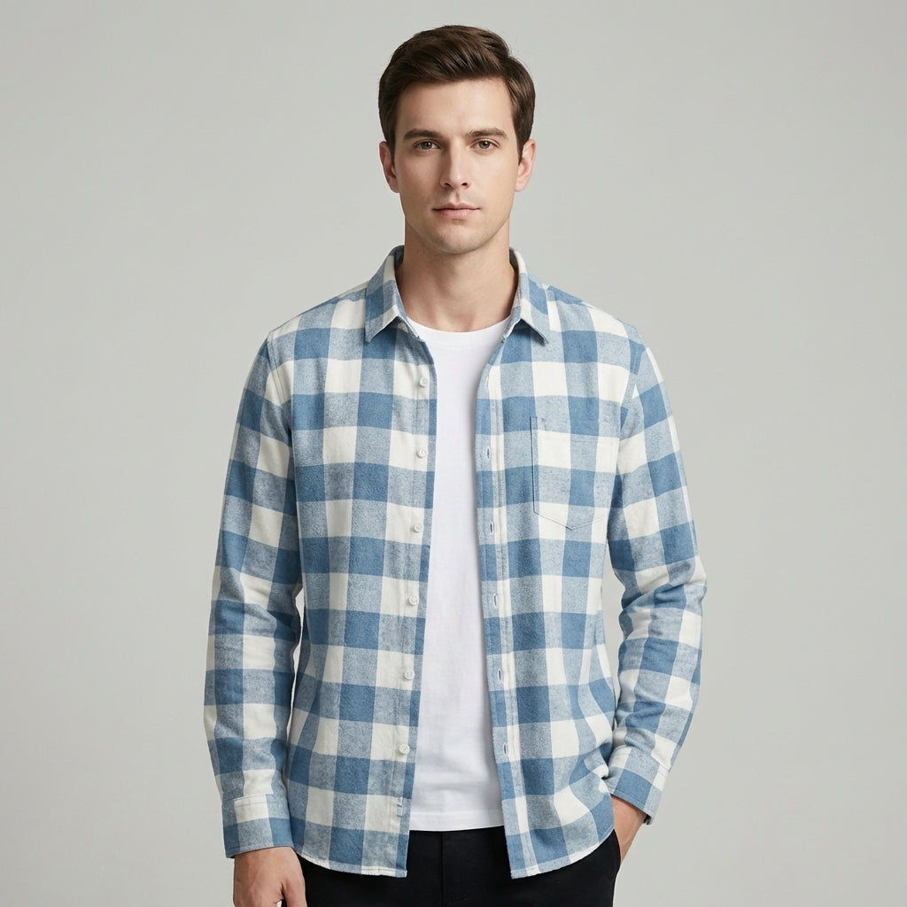 Camicia classica in cotone spazzolato a quadri