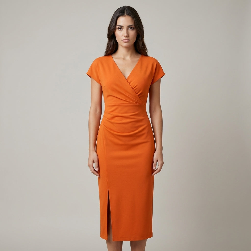 Abito midi da donna con scollo a V