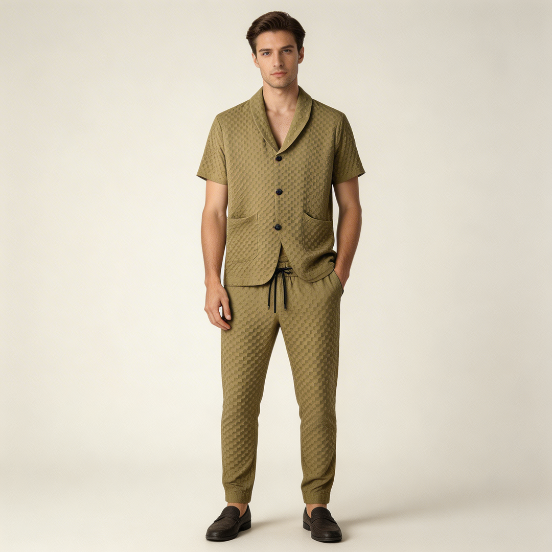 Raffinato Completo Estivo Uomo Jacquard Pantaloni