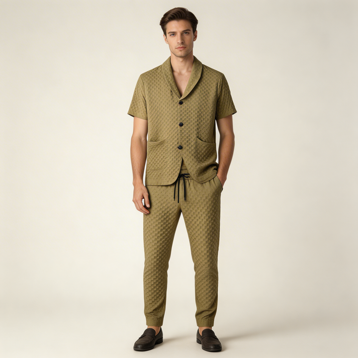 Raffinato Completo Estivo Uomo Jacquard Pantaloni