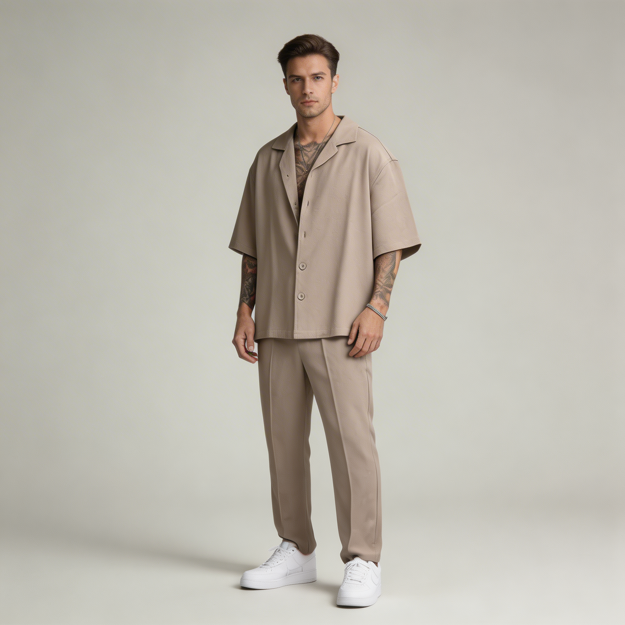 Classico Completo Estivo Uomo Camicia Pantaloni Dritti