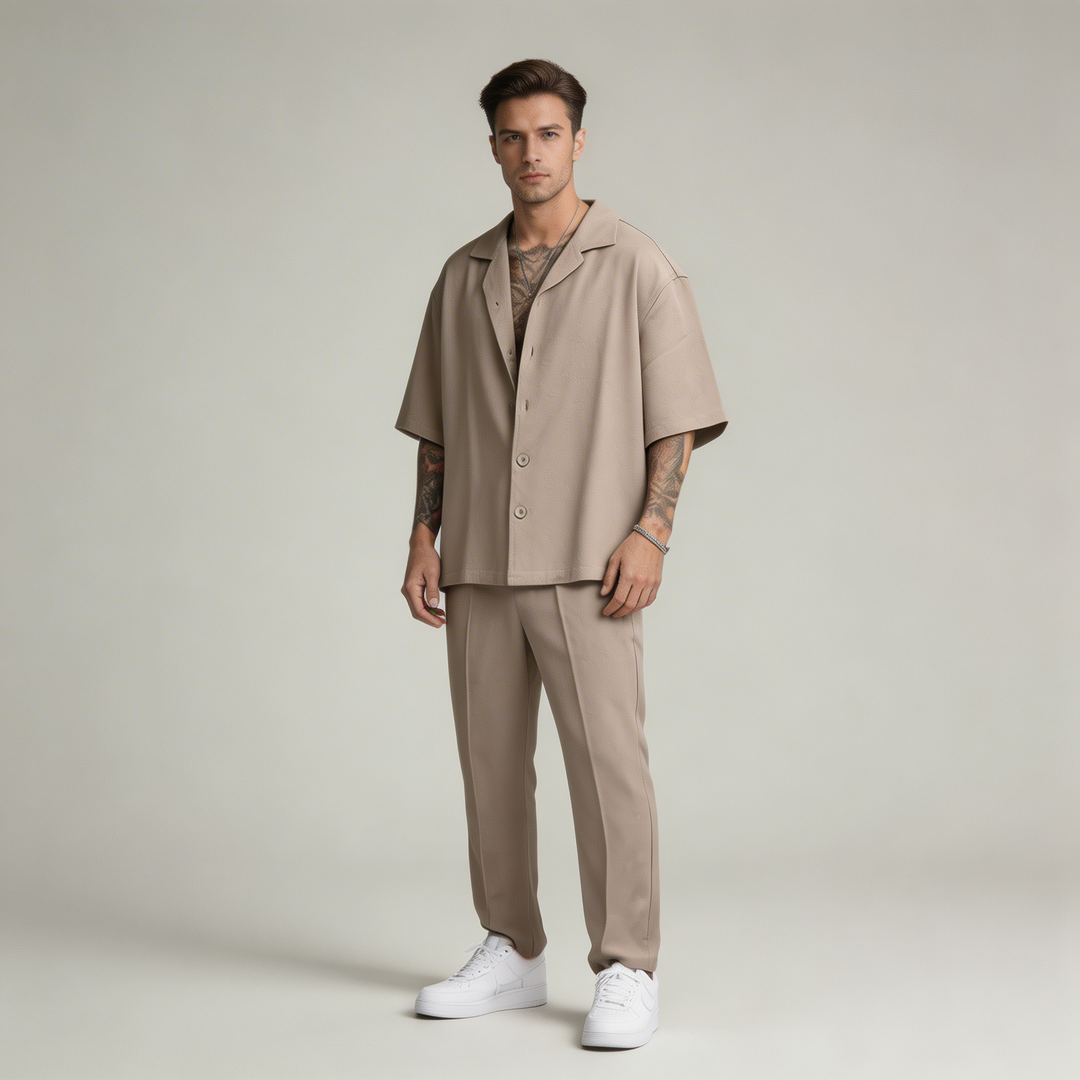 Classico Completo Estivo Uomo Camicia Pantaloni Dritti