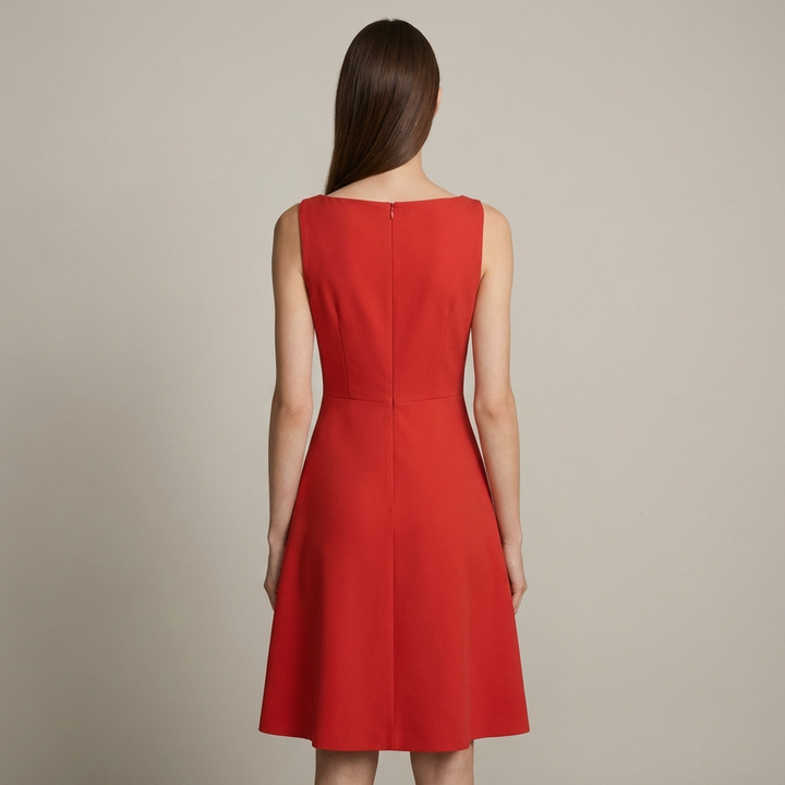 Elegante Abito Mini Rosso Scollo Barca Donna