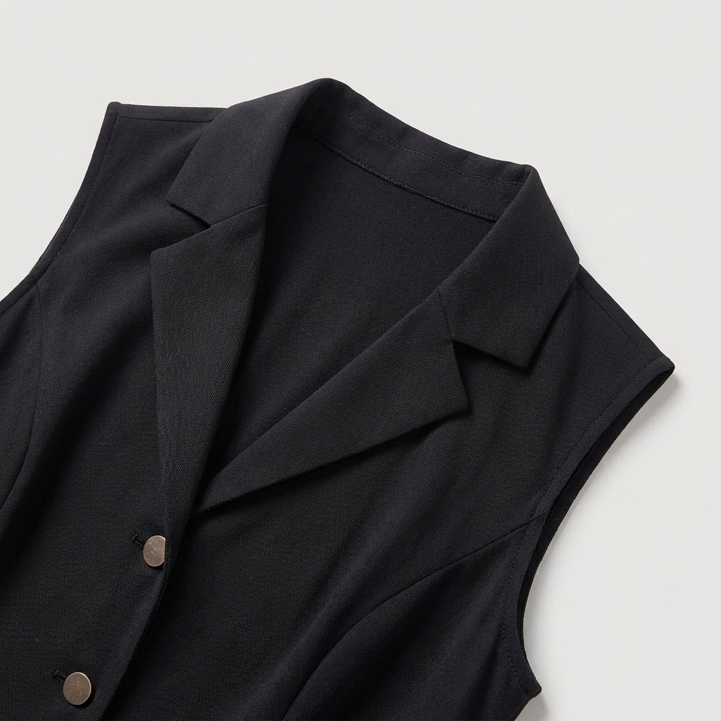 Elegante Abito Midi Nero Donna Scollo V Tunica Ufficio