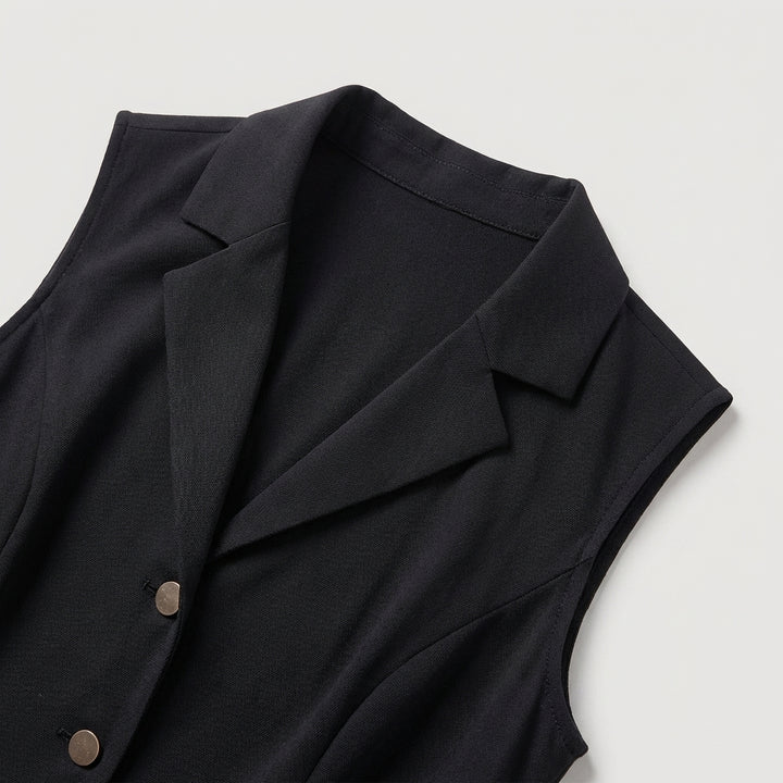 Elegante Abito Midi Nero Donna Scollo V Tunica Ufficio