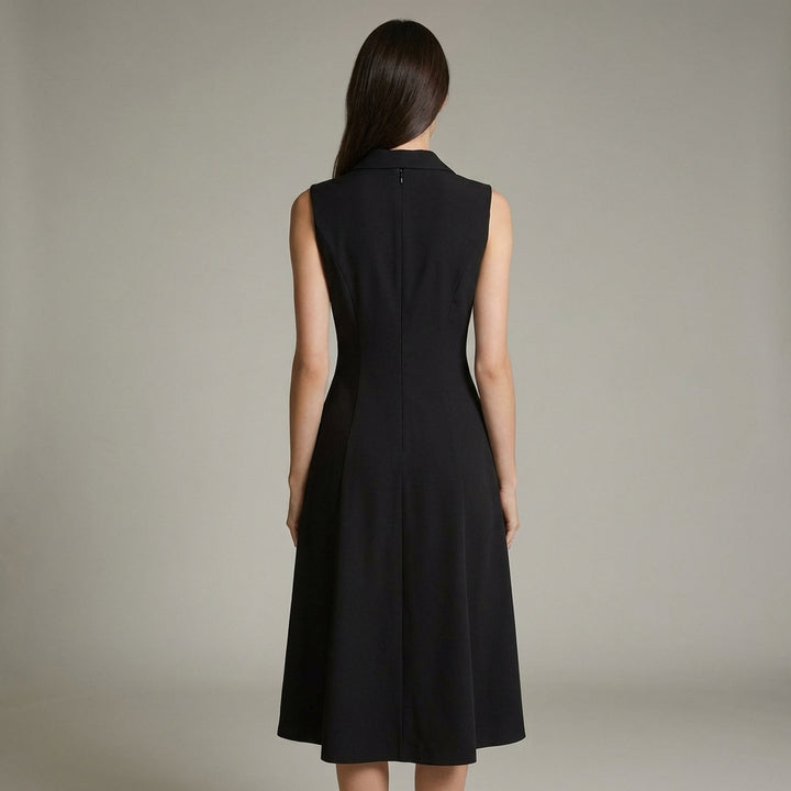 Elegante Abito Midi Nero Donna Scollo V Tunica Ufficio