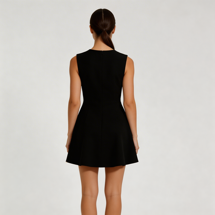 Elegante Abito Mini Nero Strass Fiore Donna